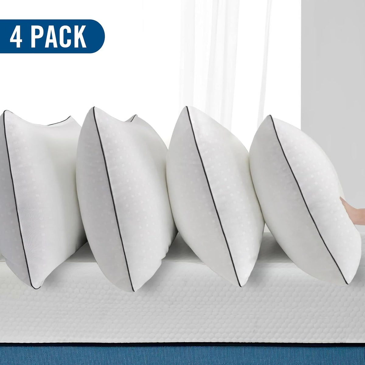 standard size bed pillows for sleeping 4 pack,luxury, close-up detail