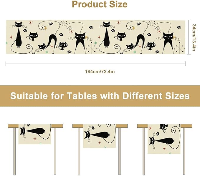 Mid Century Table Runner Minimalist Funny Black Cat Claws Retro Abstract - Image 2