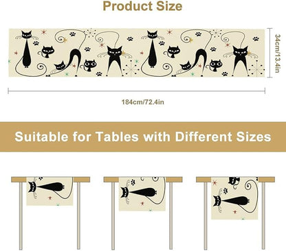 Mid Century Table Runner Minimalist Funny Black Cat Claws Retro Abstract - Image 2