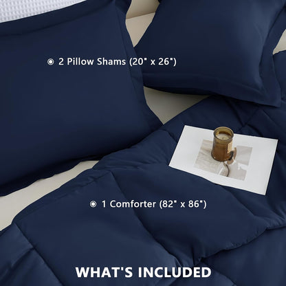 cozylux full size comforter sets, 3-piece box-stitched, navy, package contents