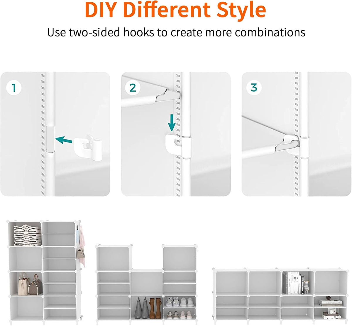 awtatos closet organizer 8 cube storage shelves, white on a desk or shelf
