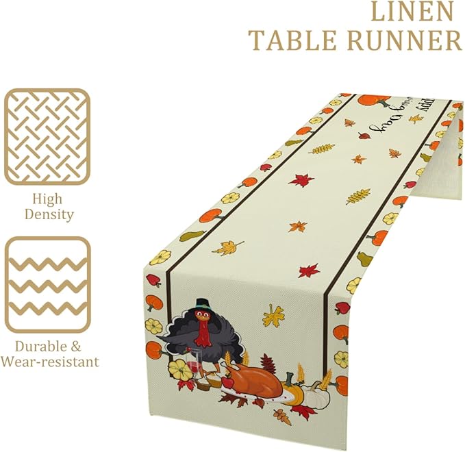 Turkey Table Runner, Fall Decor Farmhouse Table Runners, Fall Leaves Kitchen - Image 4