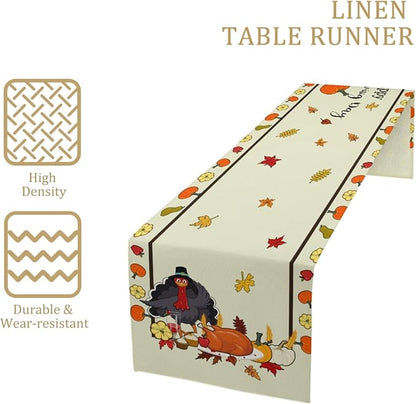 Turkey Table Runner, Fall Decor Farmhouse Table Runners, Fall Leaves Kitchen - Image 4