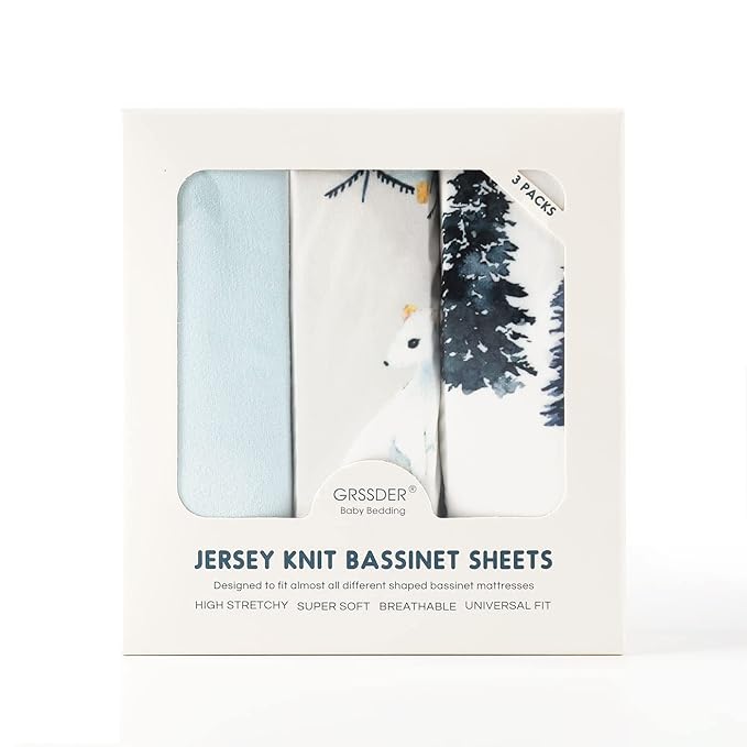 GRSSDER Stretchy Ultra Soft Fitted Bassinet Sheet Set 3 Pack, Universal Fit - Image 4