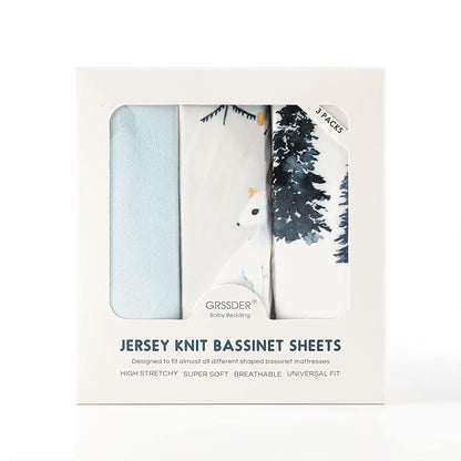 GRSSDER Stretchy Ultra Soft Fitted Bassinet Sheet Set 3 Pack, Universal Fit - Image 4