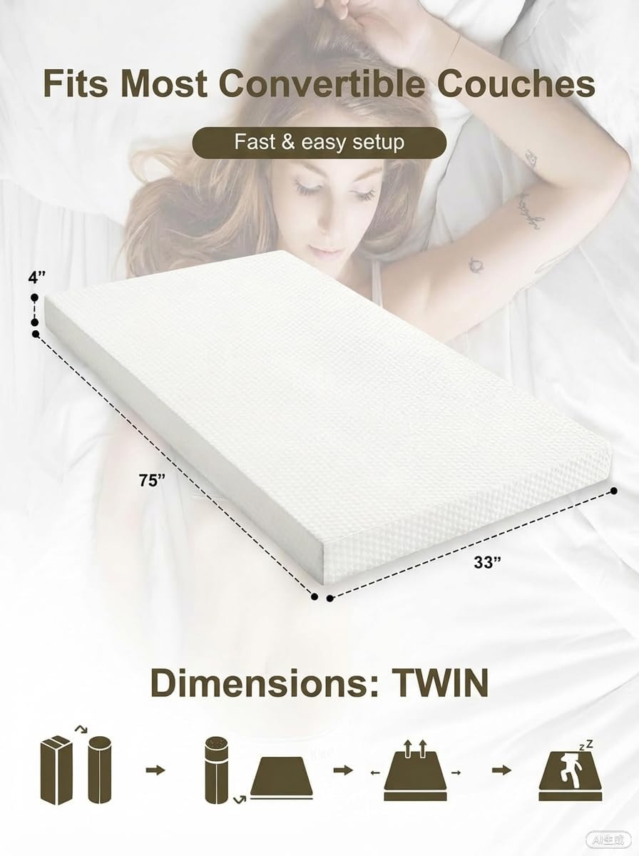 4 inch twin sofa mattress with removable washable, close-up detail