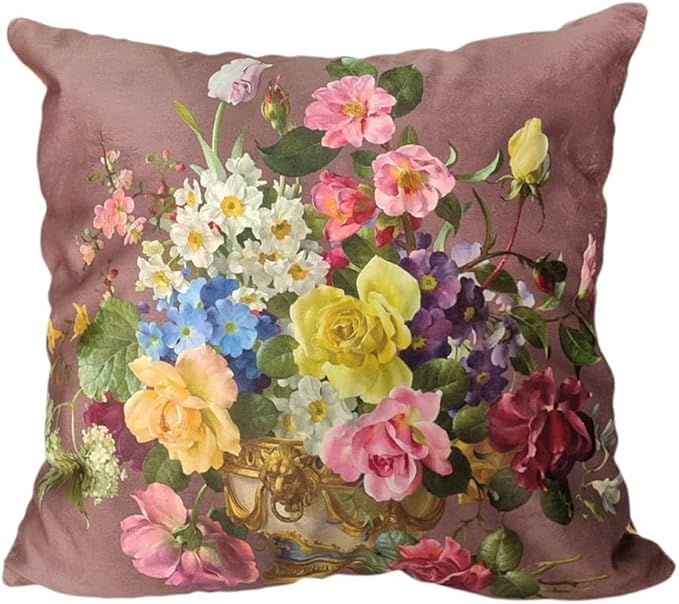 Vintage Floral Bouquet 24x24 Plush Throw Pillow Case, Double-Sided Printed by whooplaArt