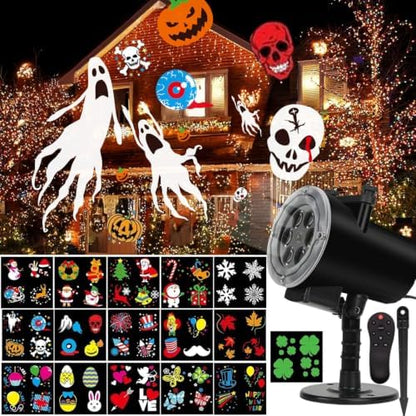 Christmas Halloween Lights Projector Outdoor,Syslux Holiday Projector Lights,16 HD Slides LED Waterproof Light Indoor Lights with Remote Control for Party Garden Halloween Xmas Landscape Decor