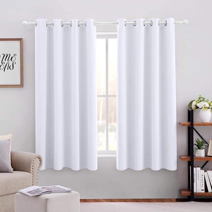 HOMEIDEAS Pure White Curtains 52 X 63 Inch Length Set of 2 Panels by HOMEIDEAS