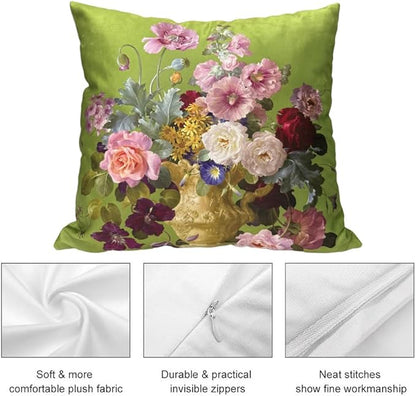 Vintage Green Floral Bouquet 24x24 Plush Pillow Case, Double-Sided Printed - Image 3