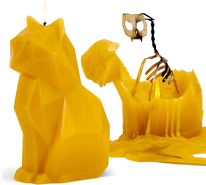 PyroPet Kisa Cat Candle (Mustard Yellow) - The Original Cat Candle with Metallic Skeleton | Halloween Decor | Unique Gift for Cat Lovers | 20-Hr Burn Time | Dimensions: 6.7x2.9x4.5 in