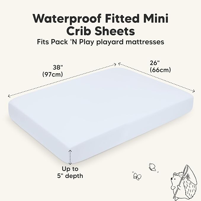 2-Pack Waterproof Pack and Play Sheets, Mini Crib Sheets Fitted - Image 3