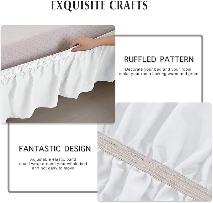 MEILA Wrap Around Bed Skirt Three Fabric Sides Elastic Dust Ruffled 14 Inch - Image 3