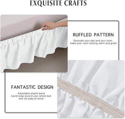 MEILA Wrap Around Bed Skirt Three Fabric Sides Elastic Dust Ruffled 14 Inch - Image 3