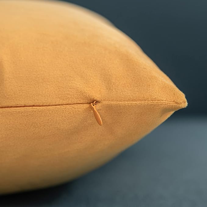 Couch Pillow Covers 24x24 Golden Yellow: 2 Pack Cozy Soft Velvet Square Throw - Image 2