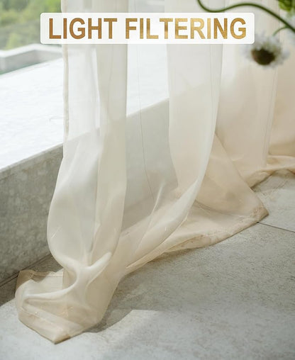 Stripe Beige Sheer Curtains 108 inch Length 2 Panels - Image 6