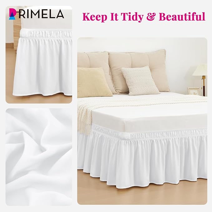 RIMELA Bed Skirt Full Size Moon White 15 Inch Drop, Wrap Around Elastic Bedskirt - Image 9