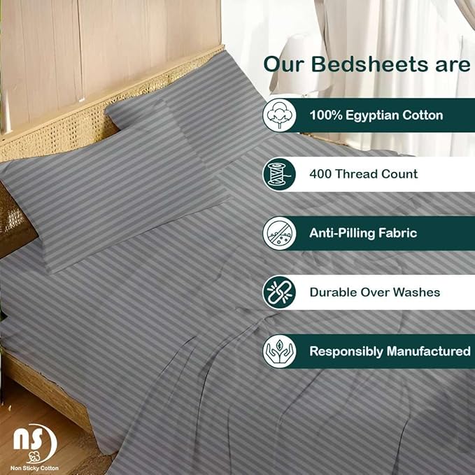 NON Sticky cotton Queen Size Sleeper Sofa Sheets, 4 Piece Egyptian Cotton Bed - Image 2