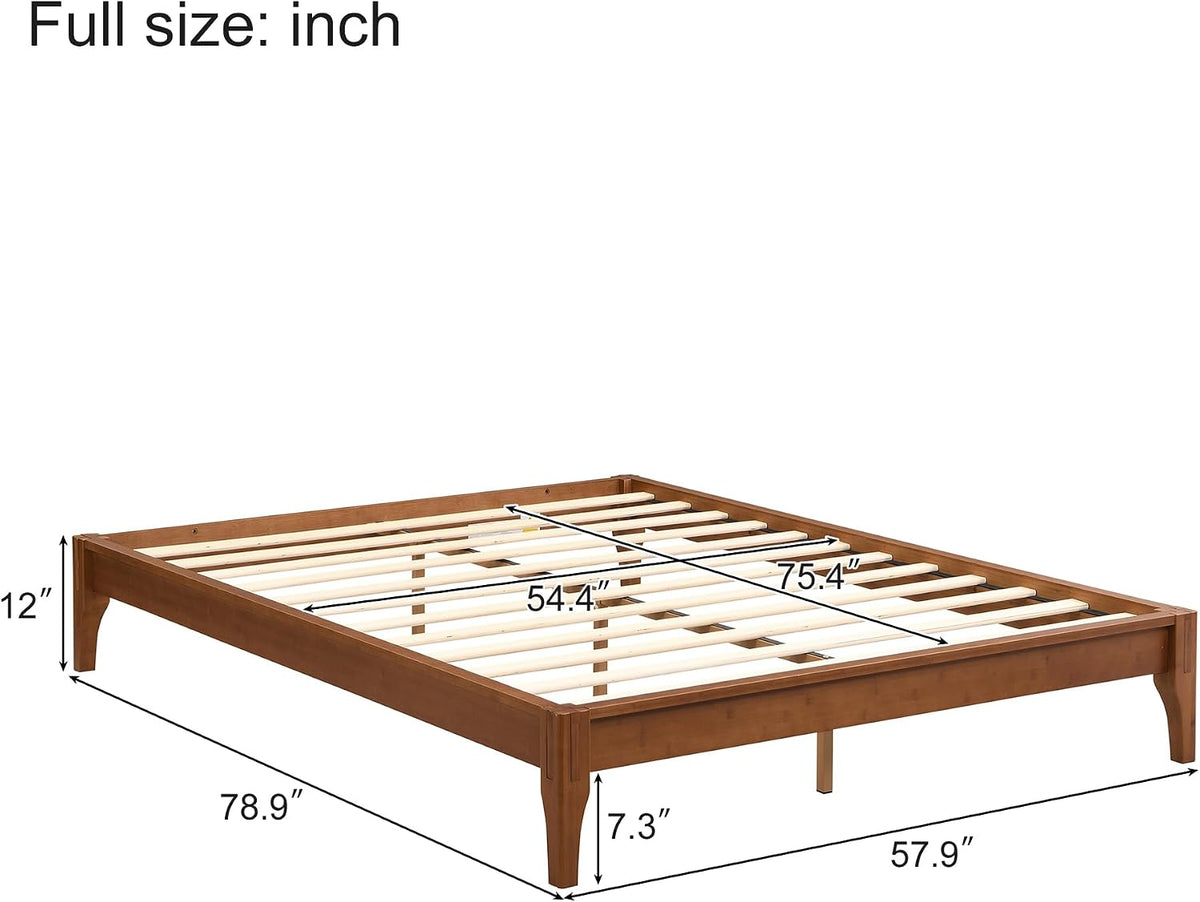 merax full size mid-century solid bamboo wood bed shown in use
