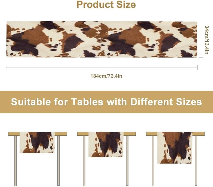 Cow Print Table Runner Animal Fur Skin Brown Cowhide Rustic Hunter Theme - Image 2