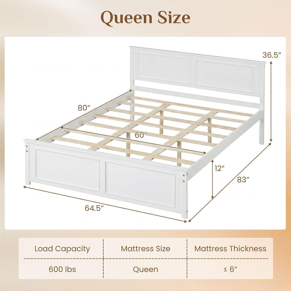GIANTEX Queen Size Bed Frame with Headboard, White