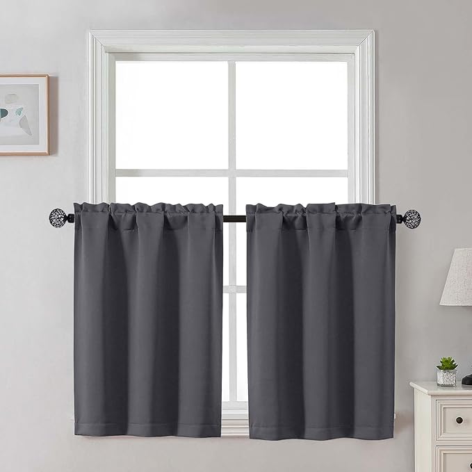Gwine Charcoal Grey Blackout Curtains 30 Inch Length, Short Kitchen Curtains by Gwine