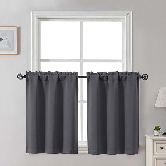 Gwine Charcoal Grey Blackout Curtains 30 Inch Length, Short Kitchen Curtains by Gwine