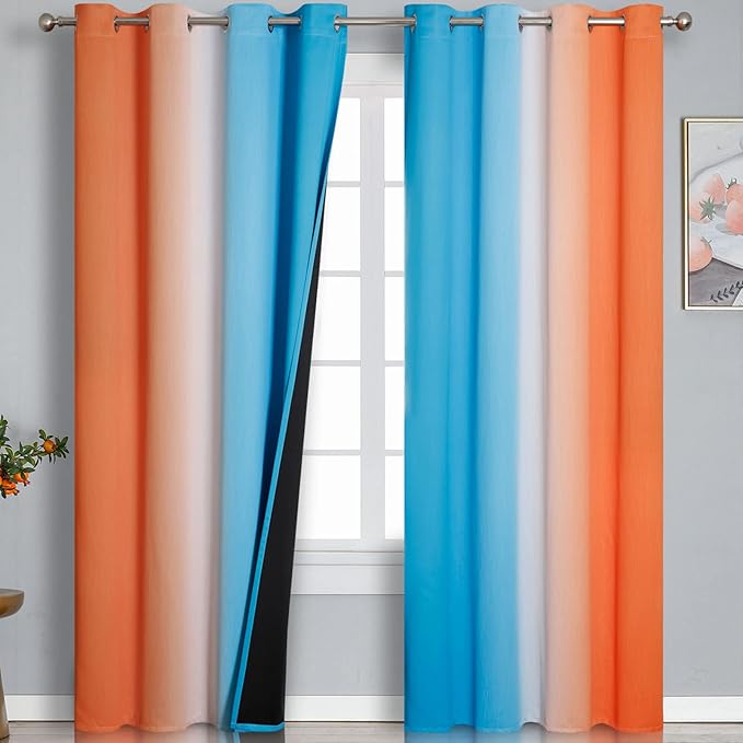 Estelar Textiler Orange and Blue Blackout Curtains 96 Inches Long, Full Light by ESTELARTEXTILER