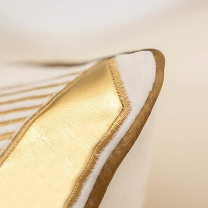 Alerfa 20 x 20 Inches White Geometric Gold Leather Striped Cushion Cases - Image 5