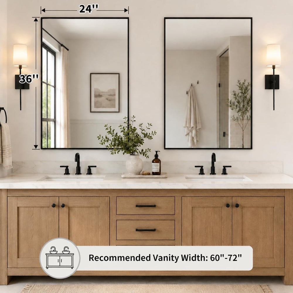 2-Pack 24x36 Inch Matte Black Rectangular Bathroom Vanity Mirrors