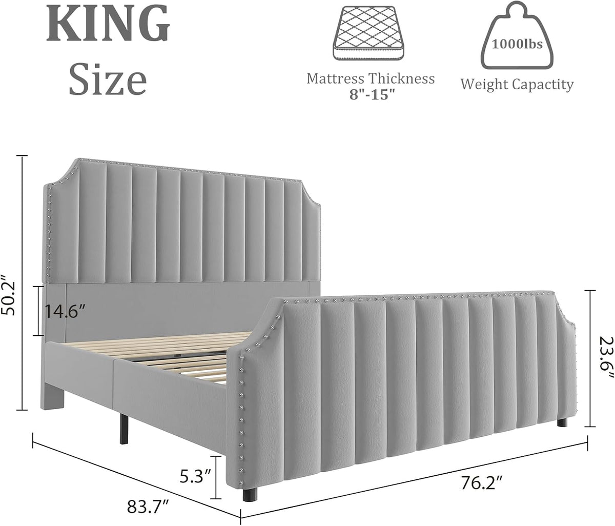 garvee king size velvet bed frame, upholstered platform shown in use