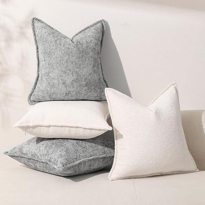 Pack of 2 Light Gray Decorative Throw Pillow Covers 24x24 Cozy Soft Chenille - Image 6