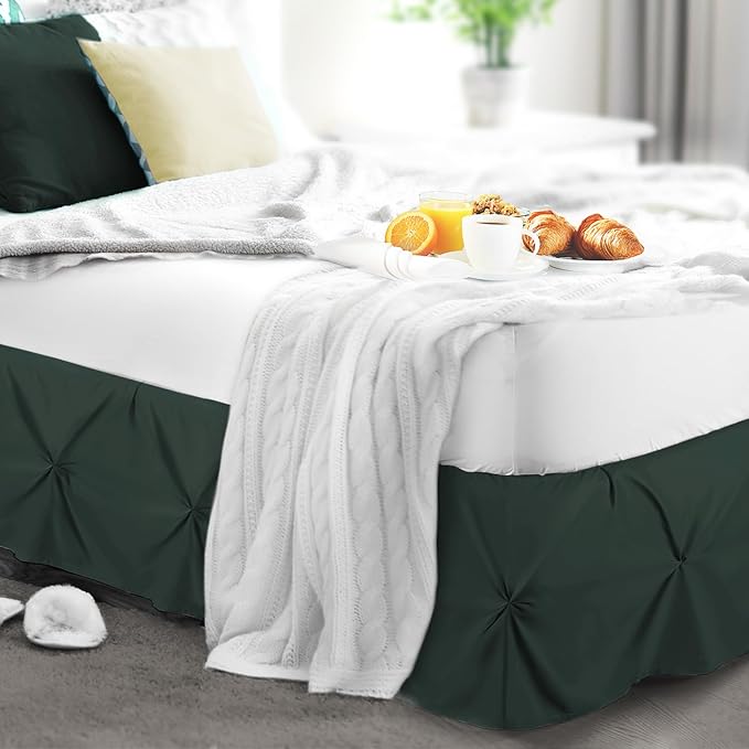 Nestl Forest Green Bed Skirt Cal King Size, Pinch Pleat Cal King Bed Skirt - Image 8