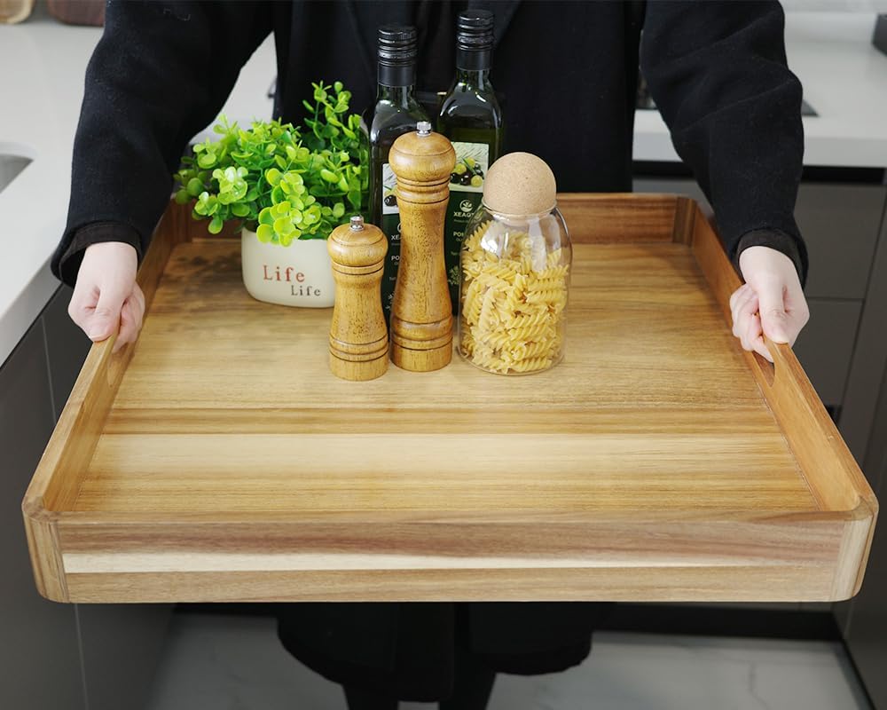 Extra Large Ottoman Tray, Big Wooden Serving Trays, Rectangle