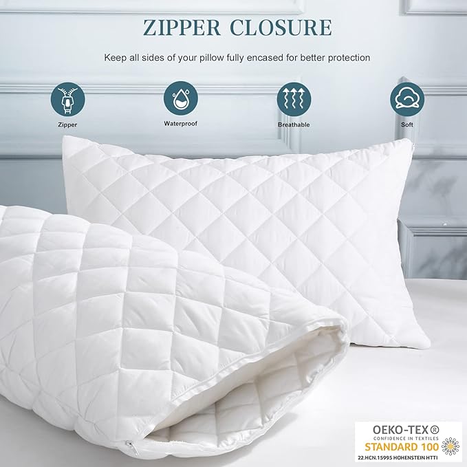 UNILIBRA 2 Pack Waterproof Pillow Protector Quilted Queen Size - Image 2