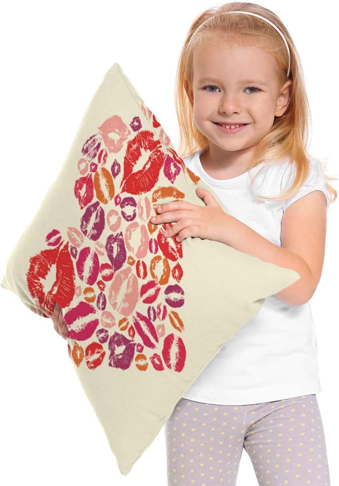 Moslion Love Throw Pillow Cover Heart Shape Woman Lips Kiss - Image 4