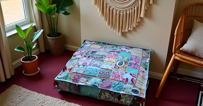 CRAFT KALA Indian Square Patchwork Traditional Pouf Cover Indian Living Room - Image 7