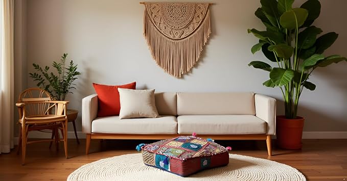 CRAFT KALA Indian Square Patchwork Traditional Pouf Cover Indian Living Room - Image 3