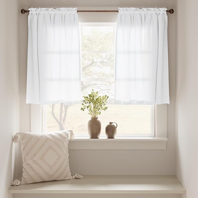 jinchan Kitchen Curtains Linen Tier Curtains 36 Inch Farmhouse Cafe Drapes - Image 5