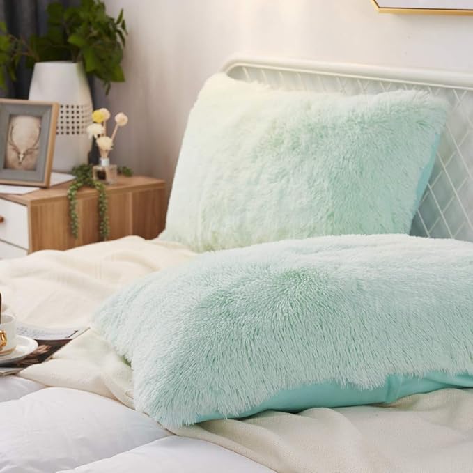 Uhamho Set of 2 King Faux Fur Throw Pillow Covers Soft Velvet Decorative - Image 2