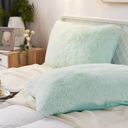 Uhamho Set of 2 King Faux Fur Throw Pillow Covers Soft Velvet Decorative - Image 2