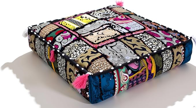 CRAFT KALA Indian Square Patchwork Traditional Pouf Cover Indian Living Room - Image 6
