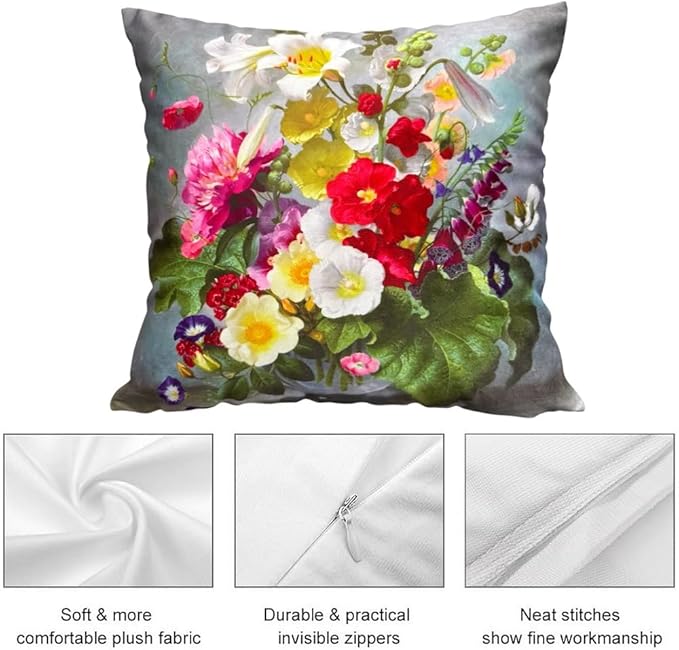 Vintage Floral Bouquet 20x20 Plush Throw Pillow Case, Double-Sided Printed - Image 3