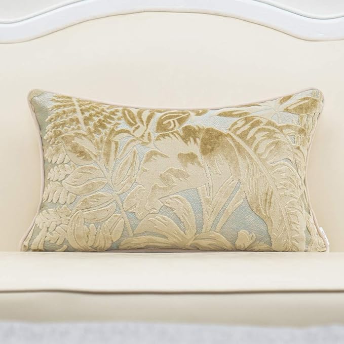 Alerfa 12 x 20 Inch Beige Rectangle Maple Leaf Pillow Embroidery Cut Velvet by Alerfa