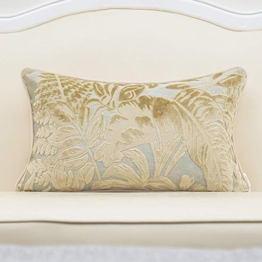 Alerfa 12 x 20 Inch Beige Rectangle Maple Leaf Pillow Embroidery Cut Velvet by Alerfa
