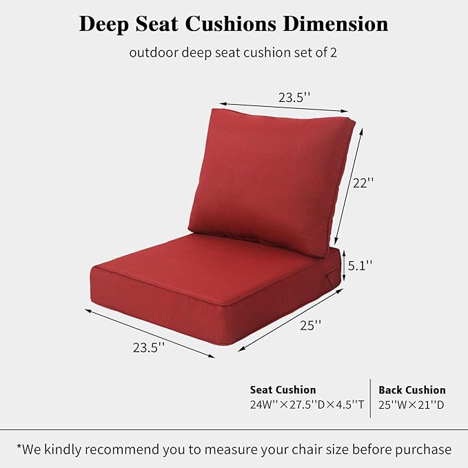 23.5x25 inch Outdoor/Indoor Deep Seat Patio Cushions Set of 2 Deep Seat Bottom - Image 3