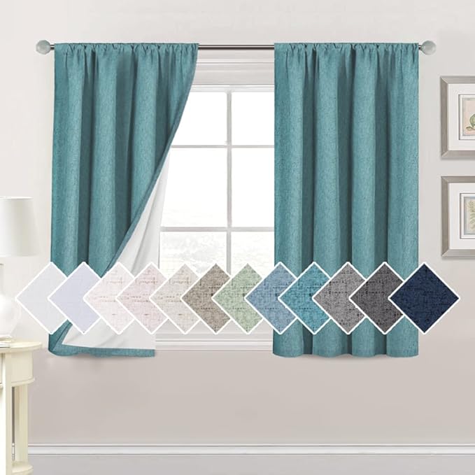 H.VERSAILTEX Linen Look 100% Blackout Curtains 45 Inches Long by HVERSAILTEX