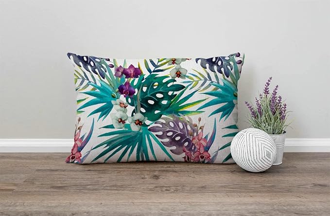Solekla Tropical Flower Leaves Cotton Linen Throw Lumbar Pillow Case Cushion - Image 4