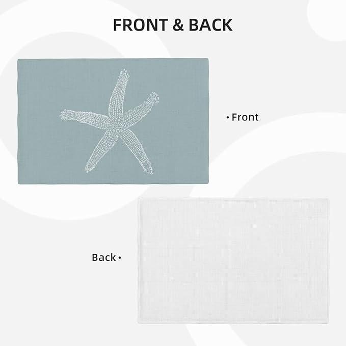 Summer Coastal Placemats Set of 4, Beach Theme Ocean Seafoam Blue Starfish - Image 3