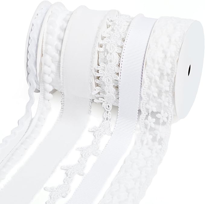LaRibbons White Ribbons for Crafts 6 Rolls 27.5 Yards TTL Thin Ribbon for by LaRibbons